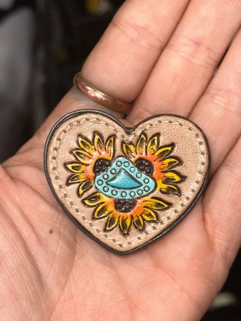 Myra Pop Sockets - Turquoise & Tooled Leather - Picture 3 of 6